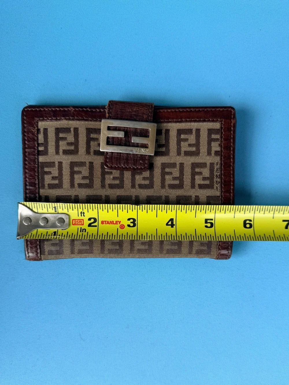 Fendi vintage  zucchini Monogram Canvas Wallet with Dark Brown Trim AUTHENTIC